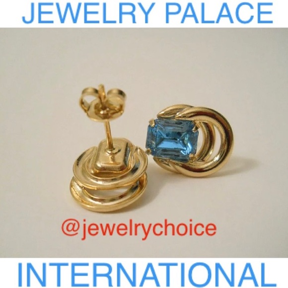 14K Gold Filled Stunning Light Blue Cubic Zirconia Post Earrings - Picture 7 of 11